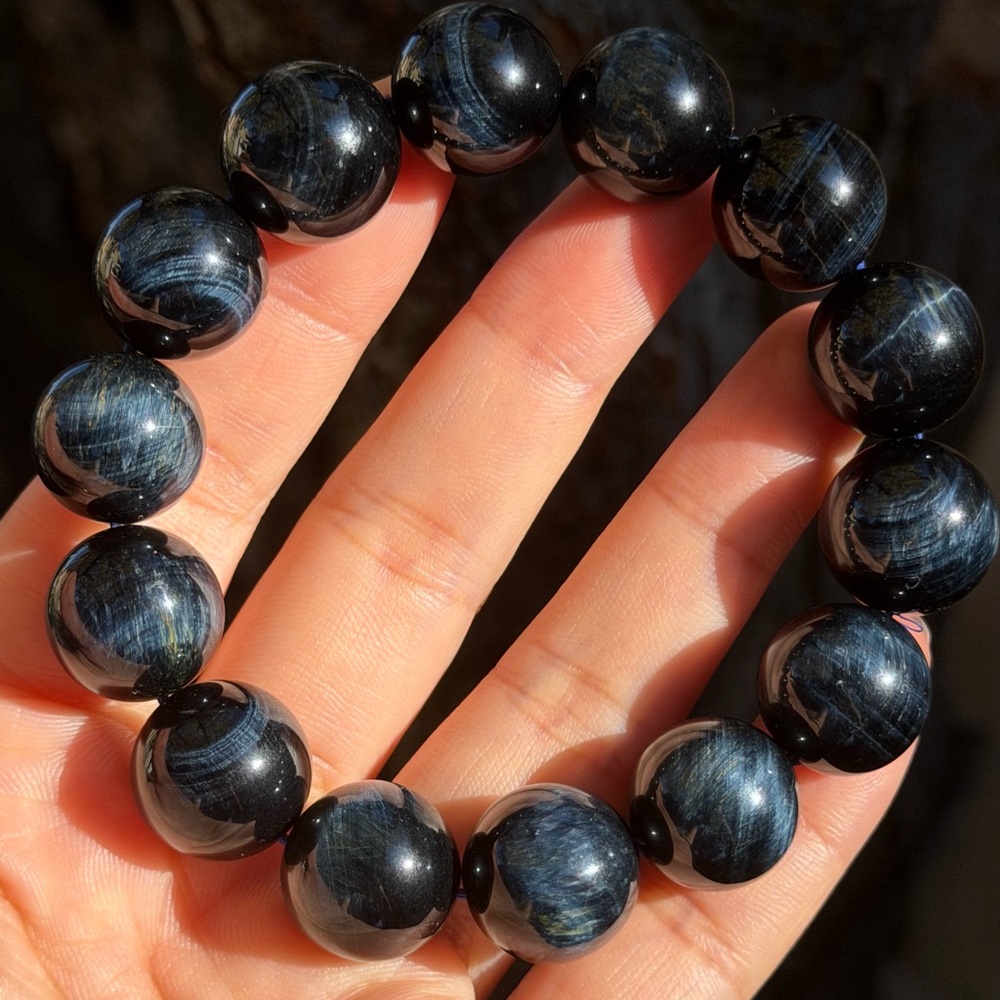 16mm chunky stretchable flashy blue tiger eye bracelet 0742